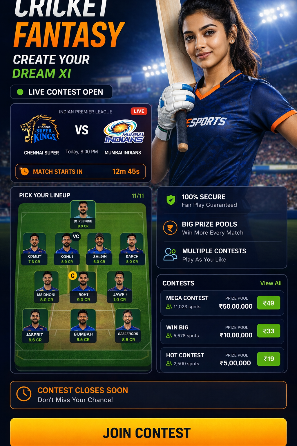 Come 365 11 cricket matchday visual