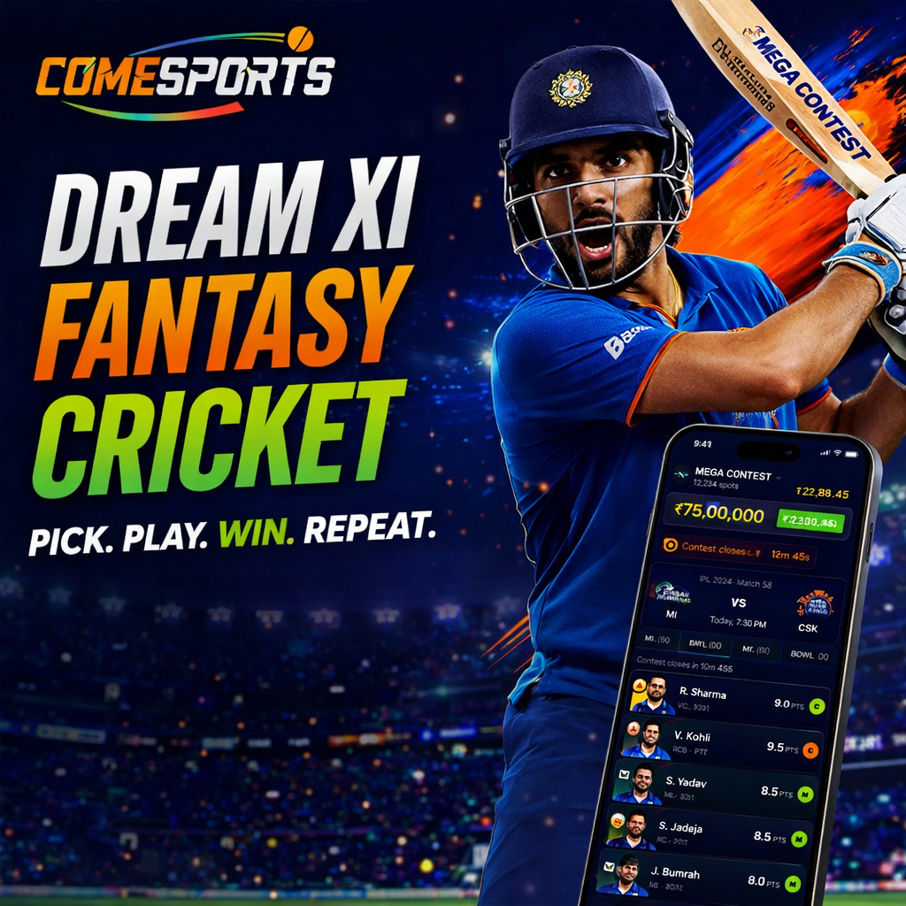 Come 365 11 Dream XI fantasy cricket ad visual